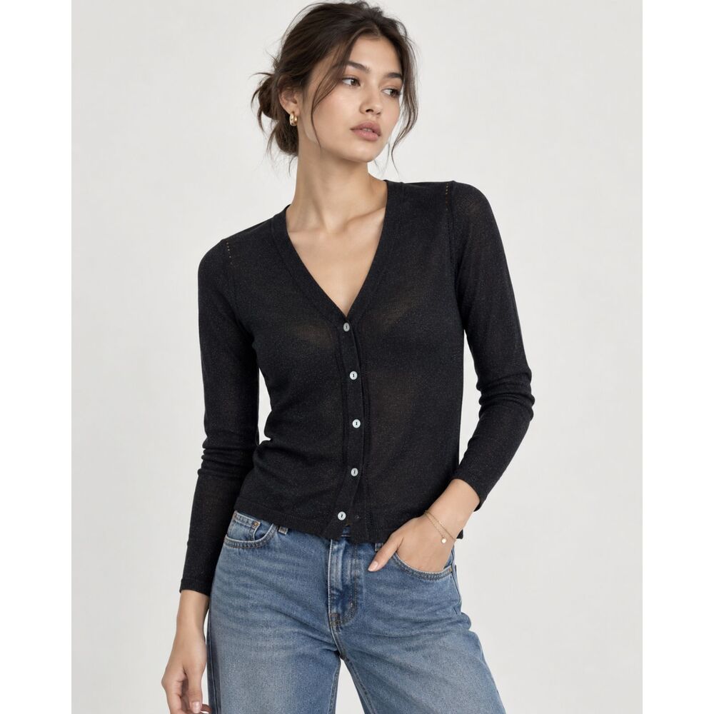 ZARA Lightweight All-Season Shimmer Semi-Sheer Cardigan Sweater